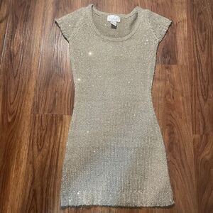 Geri C. New York Beige Scoop Neck Short Sleeve Brown Acrylic Wool Dress Womens S